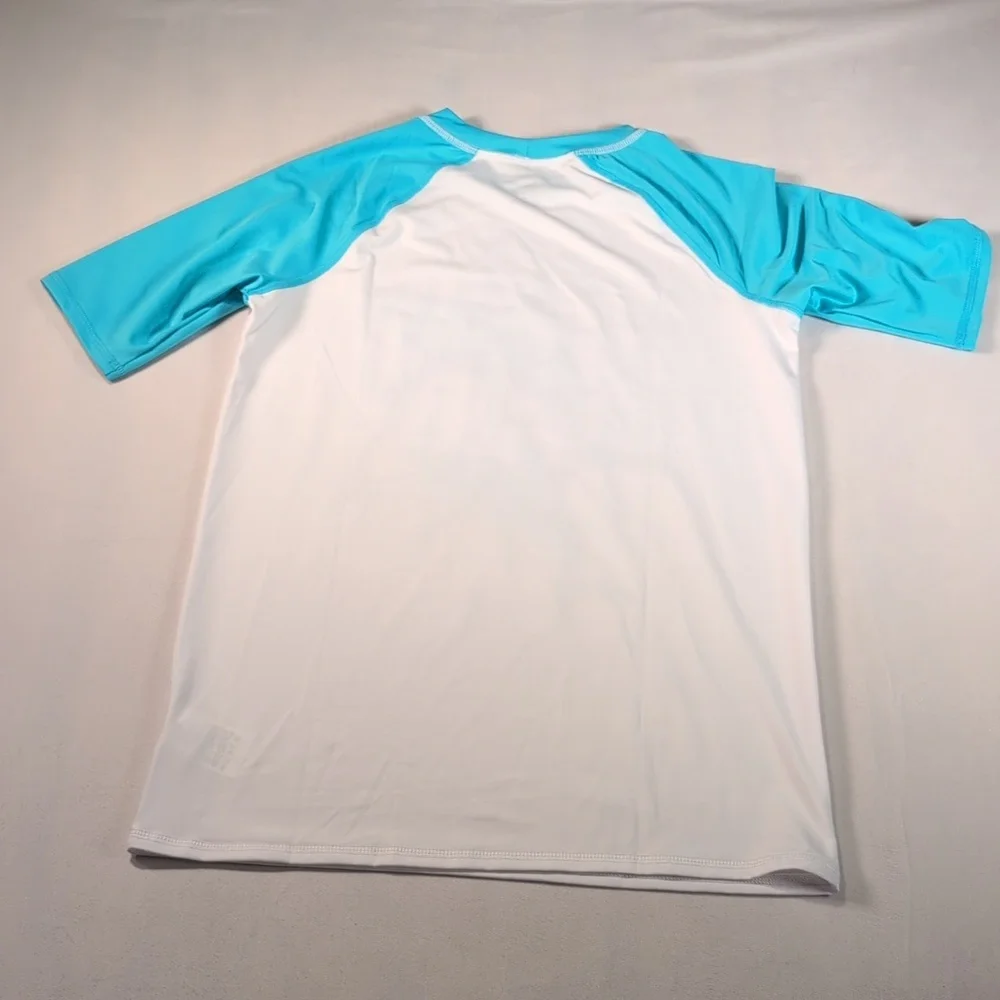 Lands' End Shark Short Sleeve Rash Guard Swim Shirt Boys Size XL